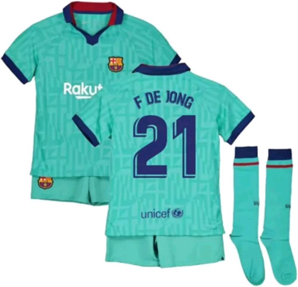 Sybabyt 2019-2020 FC Barcelona Frenkie de Jong #21 Boys/Girls Third Soccer Jersey & Short & Socks Green