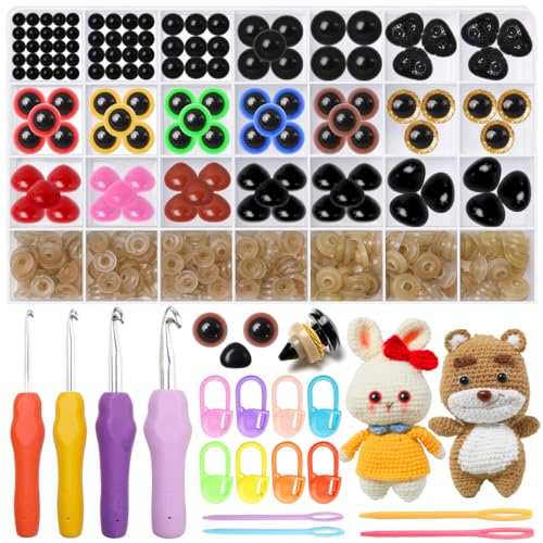 IOOLEEM Safety Kit - Multi-Colored & Assorted Sizes Stuffed Plastic Safety Eyes with Washers for Crochet