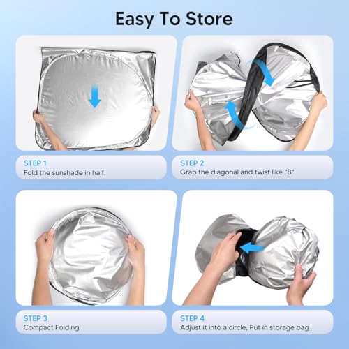 KUST Windshield Sun Shade for 2017-2026 Tesla Model Y/Model 3 Sunshade Accessories (Fit 2025-2026 Model Y Juniper / 2024 Model 3 Highland) Upgraded Foldable Sunshade, Blocks UV Rays Keep Car Cool