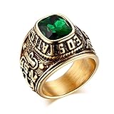 VNOX United States Navy Rings,Marine Corps,USMC,Stainless Steel Gold Plated Green CZ Stone