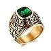 VNOX United States Navy Rings,Marine Corps,USMC,Stainless Steel Gold Plated Green CZ Stone