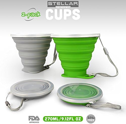 Stellar Collapsible Bundle Camping Cups Bottles Bowls w Lid | BPA Free, Food-Grade Silicone | for Outdoor Hiking Travel Active Lifestyles