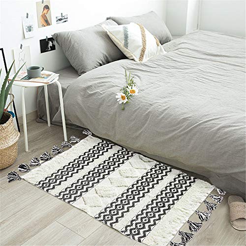 Seavish Boho Small Bathroom Rug,2x3 Black/White Cotton Tufted Hand