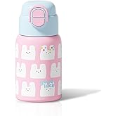 SDGA+ 22 oz Kids Water Bottle with Lid and Straw, Insulated Stainless Steel Tumbler Leak Proof, Portable Iced Travel Coffee Mug, Rabbit
