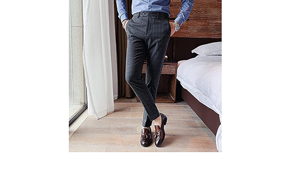 Plaid Pants Dress Formal Wear Slim Fit 