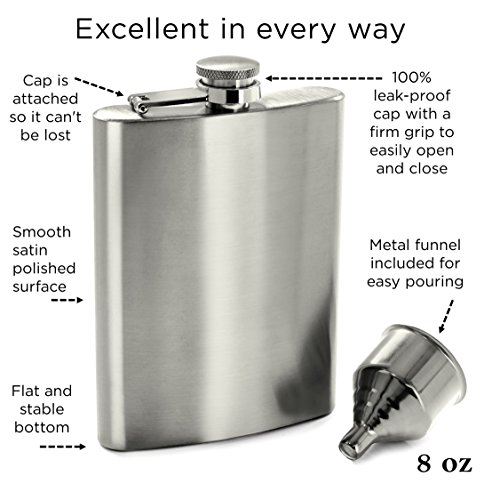 8 oz Hip Flask Set with Funnel: Stainless Steel Flask for Liquor in a Gift Packaging. Pocket Drinking Flask For Travel, Camping, or Any Occasion. An OUTSTANDING GIFT for Men or Women.