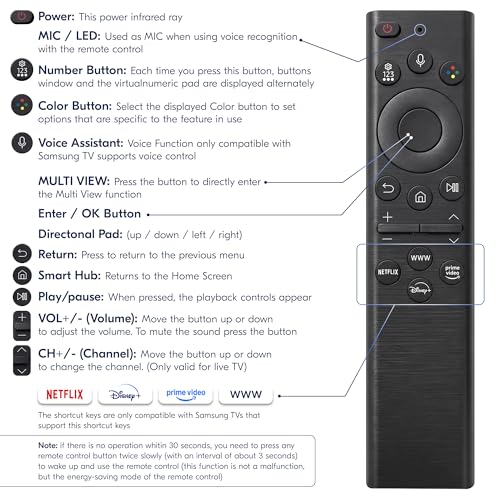 AMROAH Remote Control Replacement for Samsung Smart TV with Voice Control, Compatible with Frame, Curved, Crystal UHD Models 2019–2026