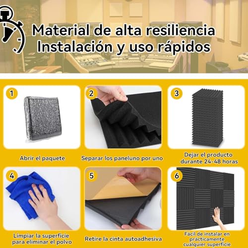 60 pcs Paneles Acústicos Autoadhesivo,30x30x2.5cm Paneles de Espuma Acustica,Esponja Acustica con Respaldo Adhesivo,Alta Densidad Aislante de Sonido,para Estudio,Teatro en Casa y Cuarto de Grabación