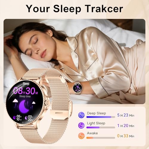 Smart Watch for Women, 1.27'' Ladies Smartwatch with Bluetooth Call Heart Rate SpO2 Sleep Monitor, 110+ Sports Modes, Step Counter, IP68 Waterproof Fitness Tracker for Android iOS, 2 Bands, Rose Gold