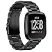 Aresh Compatible for Fitbit Versa 2 Bands Versa Lite Versa SE Versa Band, Solid Stainless Steel Replacement Metal Strap Accessories for Women Men (Black)