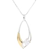 Jewelry Trends Geometric Drop Sterling Silver and Gold-Plated Pendant with CZ on 18 Inch Necklace