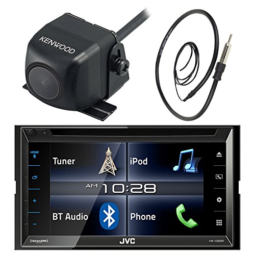 JVC KWV320BT 6.2" Touch Screen Car CD DVD USB Bluetooth Stereo Receiver Bundle Combo With Kenwood Rearview Wide Angle View Backup Camera, Enrock 22" AM/FM Radio Antenna