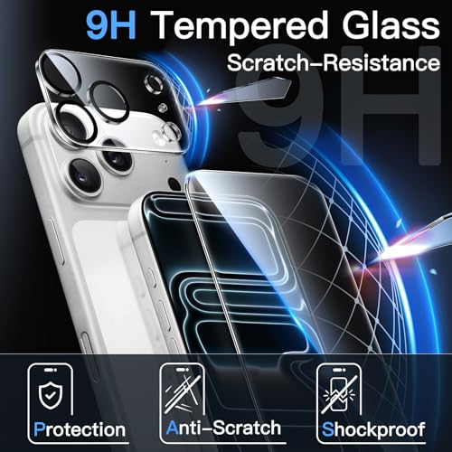JETech Screen Protector for iPhone 17 Pro Max 6.9 Inch with Camera Lens Protector, Easy Installation Tool, 9H Hardness Tempered Glass Film, HD Transparent, 2 Pieces Each