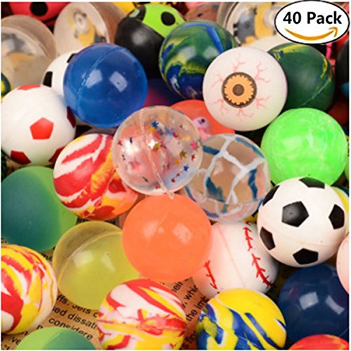 40 Piece Bouncing Bouncy Balls Bulk Set, Assorted Colorful Neon Mixed Pattern Designs for Kids Playtime, Party Favors, Prizes, Birthdays & More, 25mm - Thumbnail 2