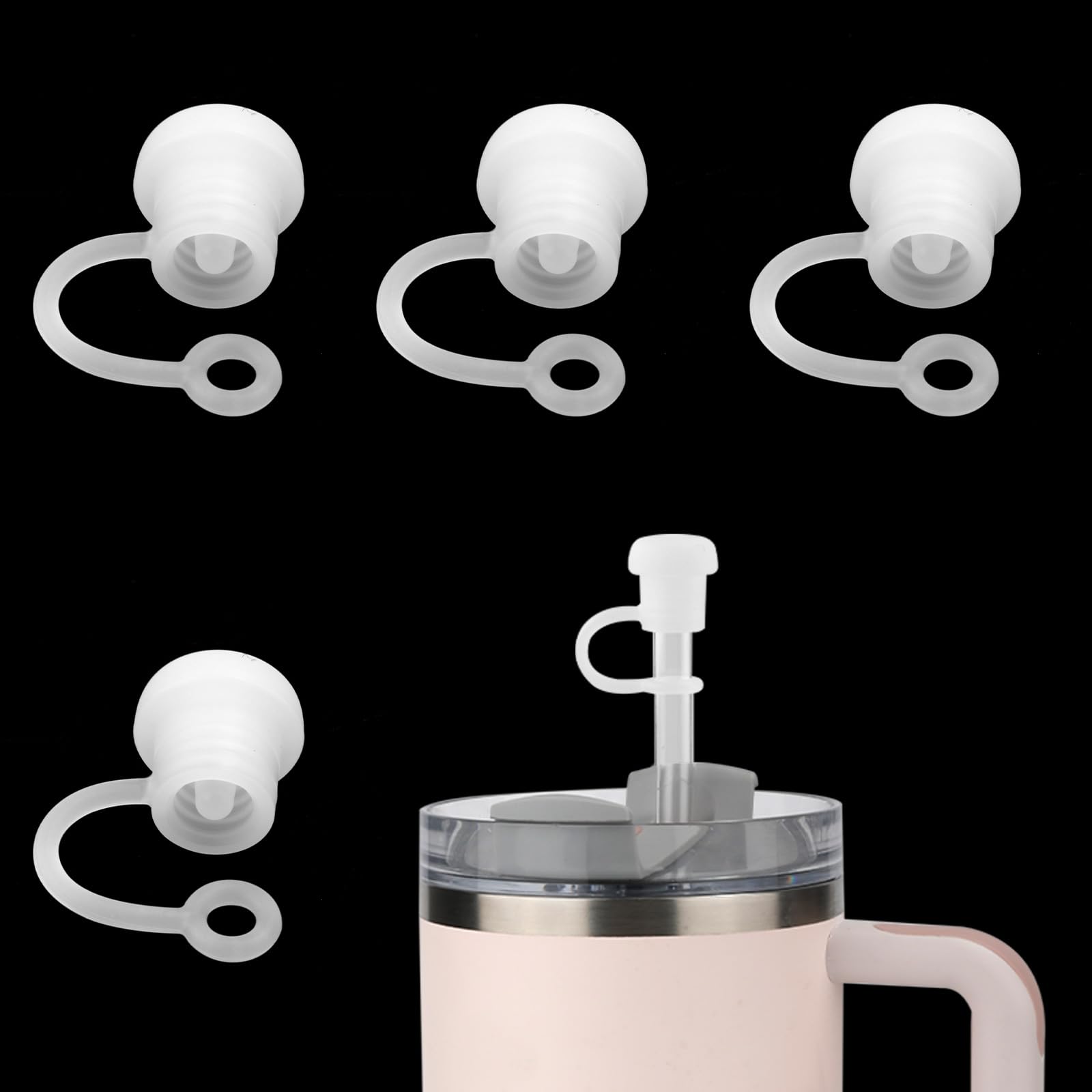 4pcs Straw Covers, Reusable Silicone Straw Cap Spill Proof Dust Resistant Straw Toppers 6-10mm in Diameter Simple Straw Protector for Stanley Cup