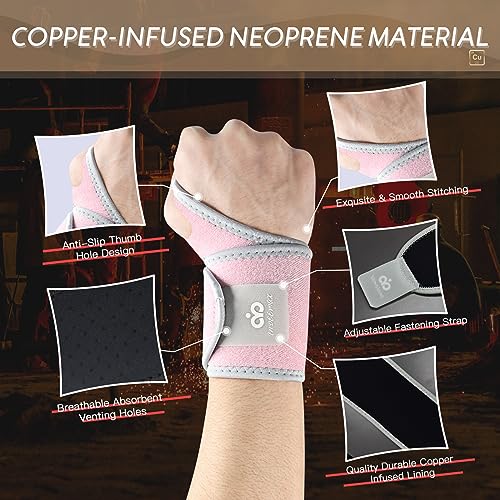 INDEEMAX Copper Carpal Tunnel Wrist Brace 2 Pack, Adjustable Wrist Support for Pain Relief, Arthritis, Tendonitis, Men and Women Compression Wraps Straps for Right and Left Hand Bands