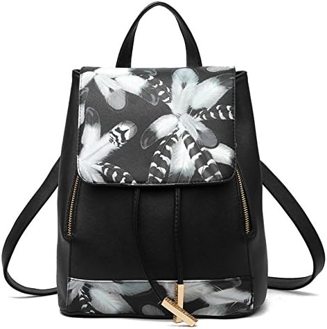 Womens Purse Leather Mini Casual Girls Schoolbag Tote Bag Shoulder Bag Rucksack PU bag Casual Waterproof (Feather black)