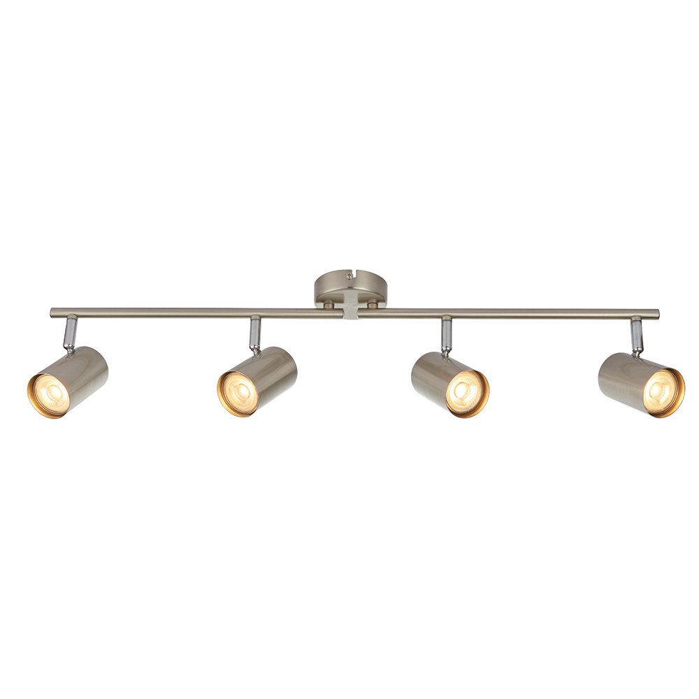 Arezzo Modern 4 Way Decorative Satin Nickel Finish GU10 LED Compatible Adjustable Dimmable Ceiling Spotlight Bar Track Lighting