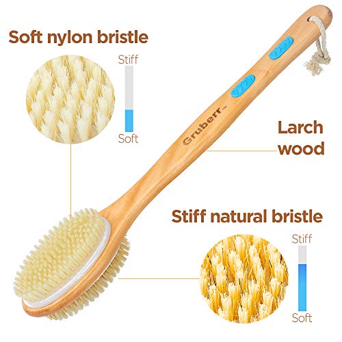 Gruberr Bath Body Brush Set for Glowing Skin, Soft and Stiff Bristles