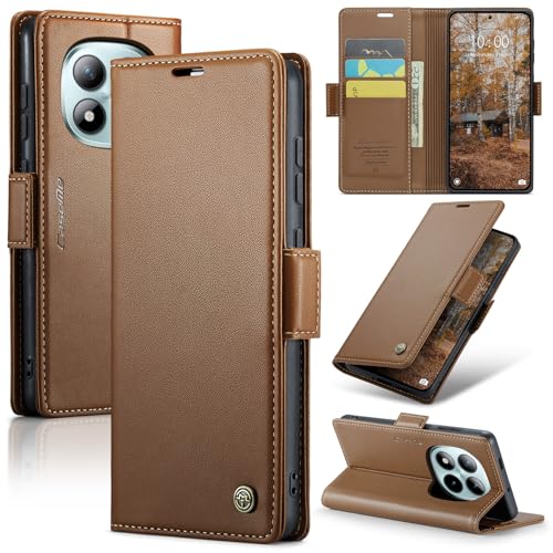 Rerzoiro for Xiaomi Redmi Note 15 Pro Plus 5G/Redmi Note 15 Pro+ 5G Case, Premium PU Leather Wallet Case Flip Cover with [RFID Blocking][Card Holder][Stand Function] Shockproof Protective, Brown