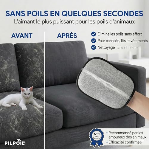 PILPOIL Anti-Hair Glove + Anti-Hair Scraper – 2-in-1 Pack – Cat and Dog Hair Glove with 5 Fingers Reinforced Support – Removes Hair on Sofa, Carpets, Cars, Clothes, Reusable, Washable