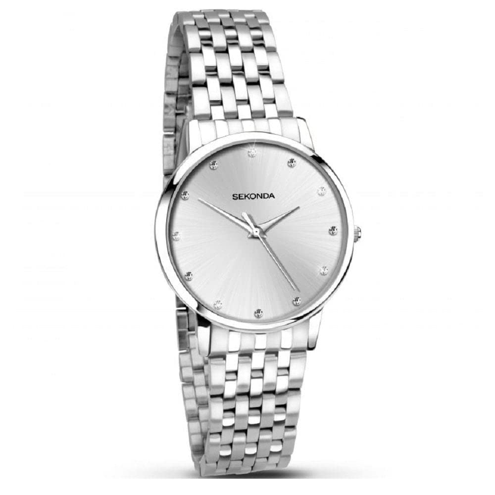 Sekonda Womens Analogue Quartz Watch Silver Coloured Case and Stainless Steel Bracelet, with Silver Sunray Stone Set Dial 2444