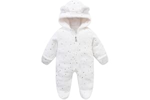 MOKITONI Baby Fleece Jumpsuit for 0-3 Months Infant Bear Snowsuit Newborn Romper Warm Coat