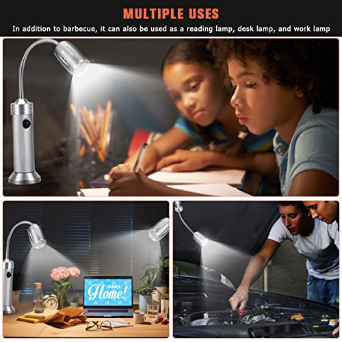 SIHIVIVE Barbecue Grill Light Magnetic Base Super-Bright LED BBQ Lights 360 Degree Flexible Gooseneck, Weather Resistant Portable Outdoor Light, 6 Batteries Included-2 Pack