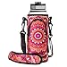 RoryTory Neoprene Water Bottle Sleeve Carrier Holder with Shoulder Strap, Pouch, Pocket & Carrying Handle (Fits 32oz / 40oz Hydro Flask, Nalgene, Juglug, Contigo, etc) - Red Flower Mandala Design