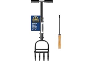 Hermsche Plug Aeration Manual Lawn Coring Aerator 4 Core with Slope Top Half-Open Slot Hollow Tine Lawn Aerator Heavy Duty Plug Core Aeration Tool for Compacted Soils and Lawns Yard 36.2“ x 11.1”