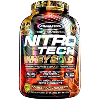 MuscleTech NitroTech Whey Gold, 100% Whey Protein Powder, Whey Isolate and Whey Peptides, Double Rich Chocolate, 5.5 lb
