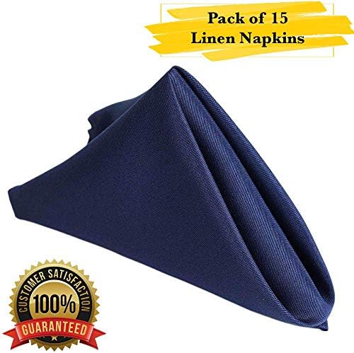 PrimeLyne Premium Polyester Dinner Napkins - 17x17 Stain and Wrinkle Resistant Linen Napkins with Hemmed Edges, Pack of 15 (Navy Blue)