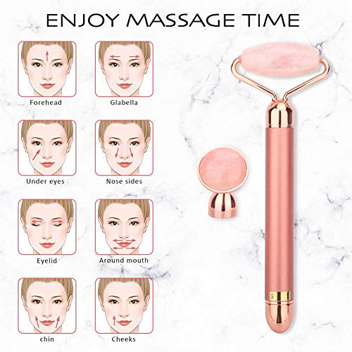 2-IN-1 Electric Jade Roller Facial Massager, Nature Rose Quartz Beauty Bar Face Roller Kit, Arm Eye Nose Massage Stone for Face Lift,Anti-Aging,Anti-Wrinkles,Skin Tightening,Face Firming