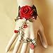 QTMY Black Lace Adjustable Red Rose Finger Ring Bracelet Jewelry Set Gift for Women Girl