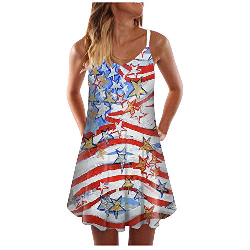 cooki Summer Dresses for Women, Women's V Neck Sleeveless 4th of