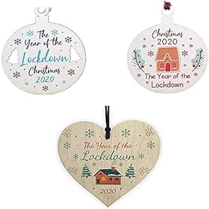 3 stuks kerstjaar van de lockdown houten hart boom decoratie opknoping