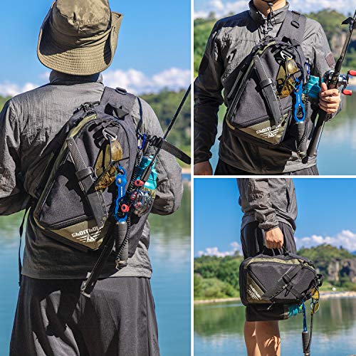 Ghosthorn Fishing Tackle Backpack Sling Bag with Rod Holder Tackle Box