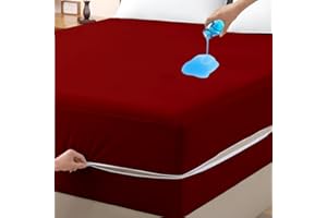 SHREEM LINEN Mattress Protector King Size 100% Waterproof Zippered Cover, 15 Inches Deep, Six-Sided Mattress Encasement for Bed, Zipper Closure Style (Burgundy)