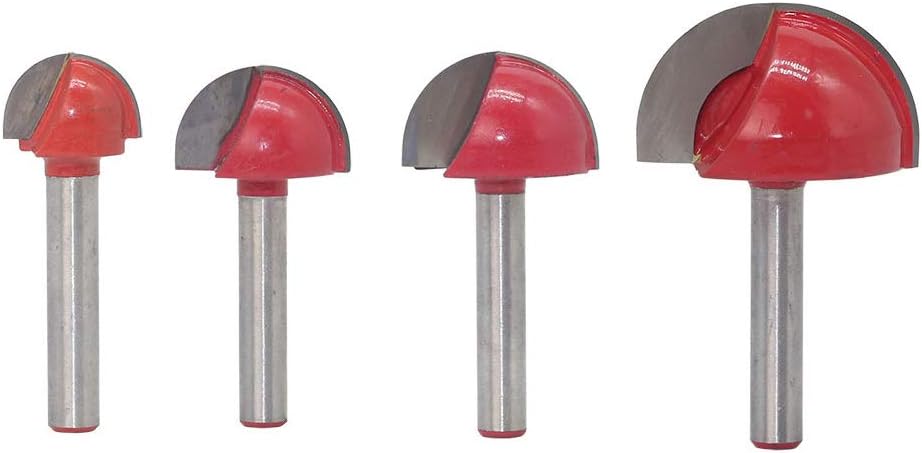 Saipor 4pcs 6mm Round Nose Cove Core Box Router Bit Double Flute Round Groove Router Bit Woodworking Tool, 16-32mm Cutting Diameter