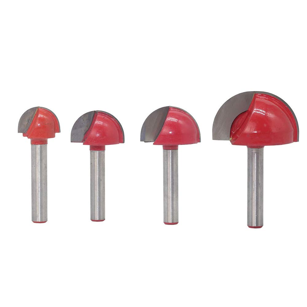 Saipor 4pcs 6mm Round Nose Cove Core Box Router Bit Double Flute Round Groove Router Bit Woodworking Tool, 16-32mm Cutting Diameter