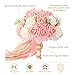 Febou Bridal Bouquet - Artificial Roses, Lace Pearl Ribbon, Perfect for Weddings, Church, Parties & Home Decor (Long Ribbon, White+Pink)