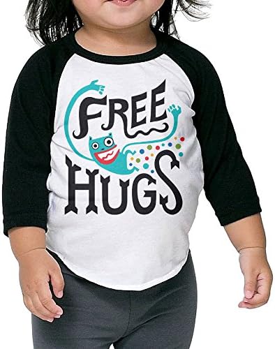 Toddler Funny FREE HUGS Black Size 4 Toddler 100% Cotton 3/4 Sleeve Athletic Baseball Raglan T-Shirt