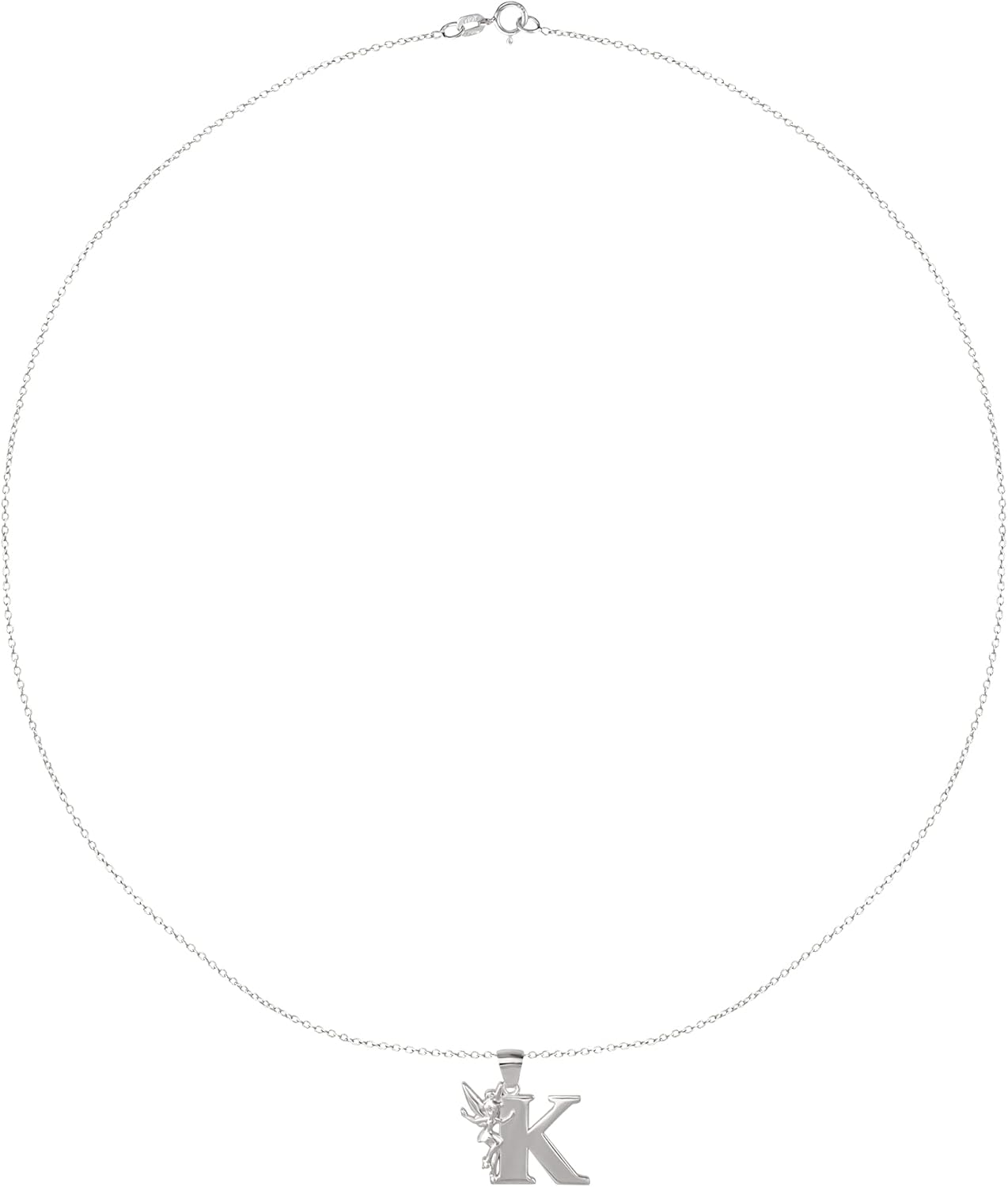 Disney "Tinkerbell" K Initial Silver Pendant Necklace: Jewelry