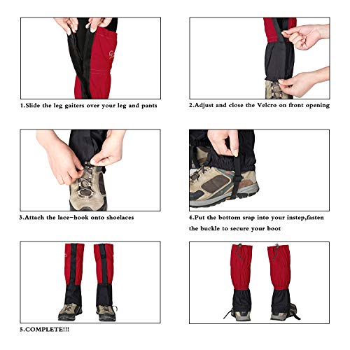 IDAND Waterproof Gaiters for Hiking Snow Gaiters Snow Leg Gaiters Snow Boot Gaiters Anti-Tear Oxford Fabric Outdoor Waterproof Snow Shoes for Outdoor Hiking Walking Hunting Climbing Mountain - Thumbnail 4