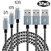 SPEATE Lightning To USB Cable 3PCS 3FT 6FT 10FT Fast iPhone Charger Cord Extra Long Nylon Braided USB Charging Extension Cable For Apple iPhone X 8 7 7 Plus 6 6s 6s Plus 5s 5c SE,iPad,iPod(Gray+Black)