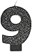Amscan Birthday Celebration, Numeral #9 Glitter Candle, Party Supplies, Black, 3 1/4