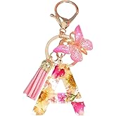 Initial Letter Keychains Pink Flower Butterfly Keychain Birthday Gifts for Women Bling Keychain For Backpack Wallet