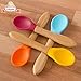 SAFE Baby Feeding Spoons [ORGANIC] 4 Color Pack Makes Mealtime Fun - Silicone Bowl and Easy Grip Bamboo Handle (BPA Free)