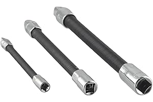 Vasiumic Flexible Socket Extension Bar Set, 3-Piece 1/4 3/8 1/2 Inch Drive Long Rods, 360 Degree Bendable Ratchet Extender Dr