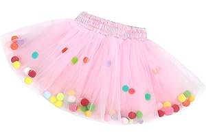 Tutu Tulle Skirt for Girls Pom Poms Tutu Skirt Elastic Waist A Line Mesh Dress Toddler Baby Layered Tulle Princess Dresses